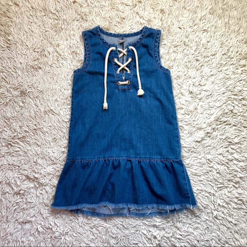 Aerie Demin Raw Hem Rope Tie Front Sleeveless Dress